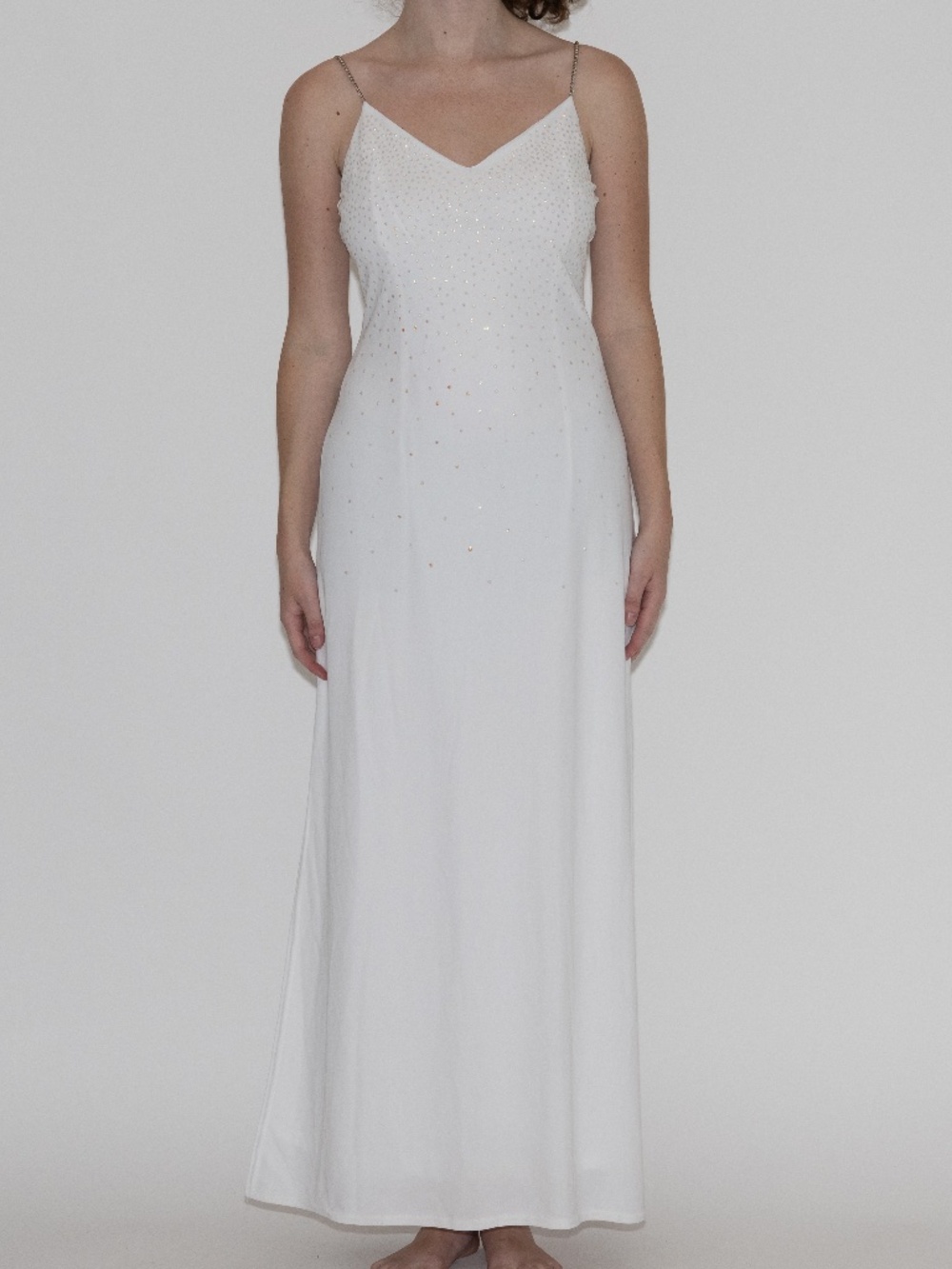 Y2k white sparkly prom dress rhinestone straps size 9/10 jump